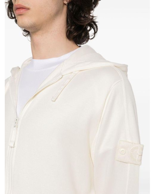 Stone Island White Fine-knit Zip-up Hoodie for men