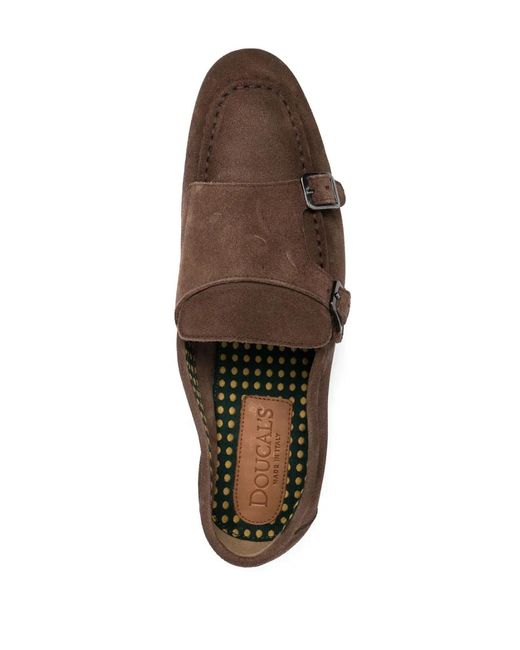 Doucal's Brown Buckle-Fastening Suede Monk Shoes