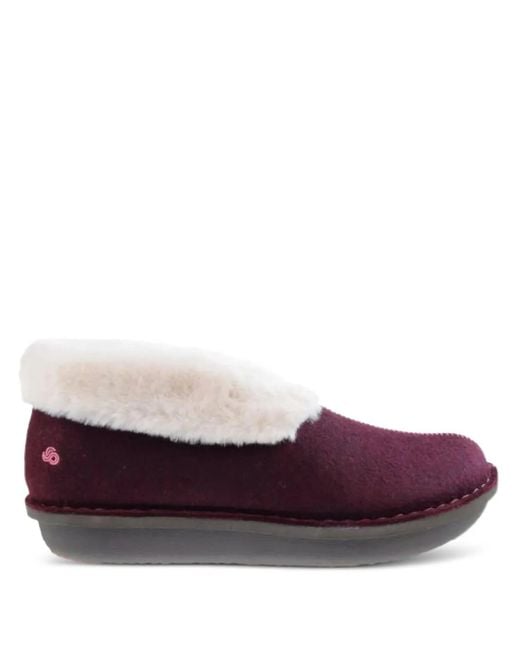Clarks Purple Milano Faux-Fur Trim Slippers