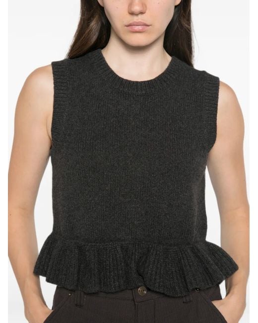 CECILIE BAHNSEN Black Ruffled Button-Back Vest