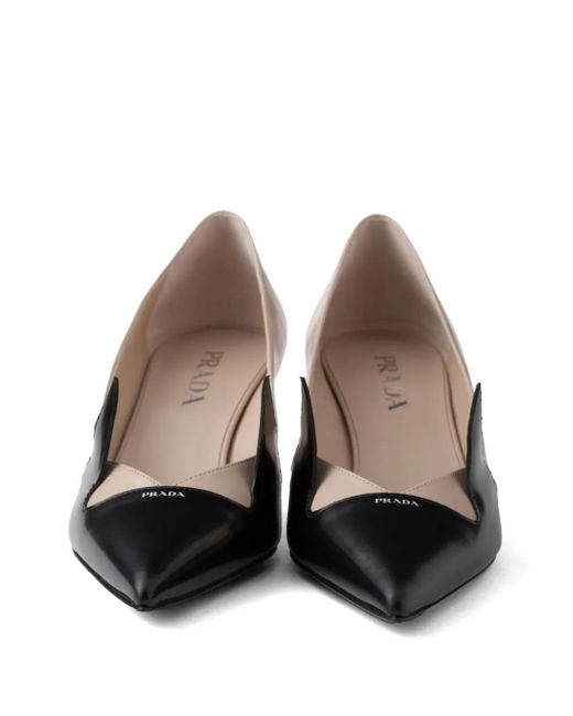 Prada White 55Mm Two-Tone Brushed-Leather Pumps