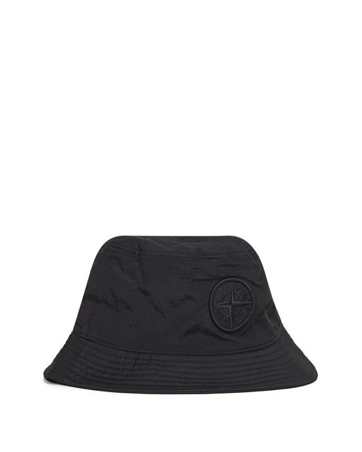 Stone Island Black Reimagined Bucket Hat With Embroidered Logo for men