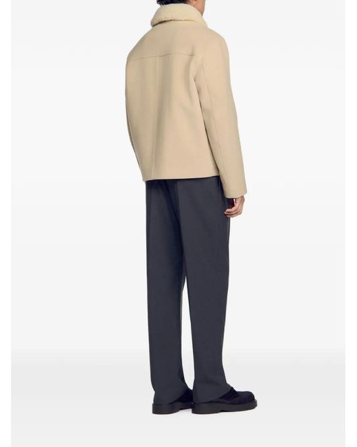 Sandro Natural Shearling-Collar Zip-Up Jacket for men