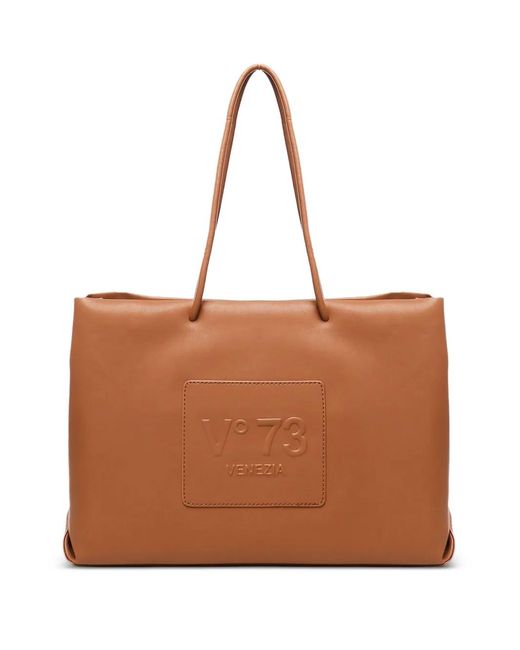 V73 Brown Logo-Embossed Tote Bag