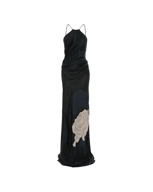 Victoria Beckham Black Floral Halter Gown Dress
