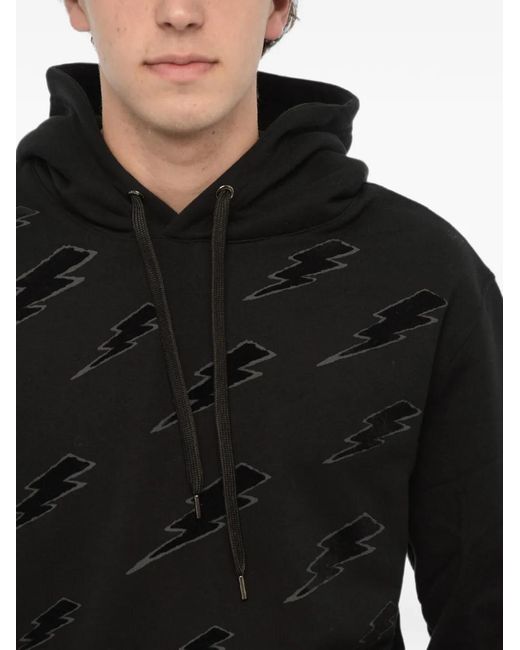Neil Barrett Black Thunderbolt Embroidered Hoodie for men
