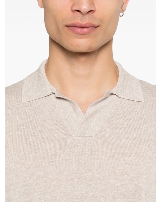 Tagliatore White Stylish Polo Collar Slit Neckline Short Sleeve Top for men