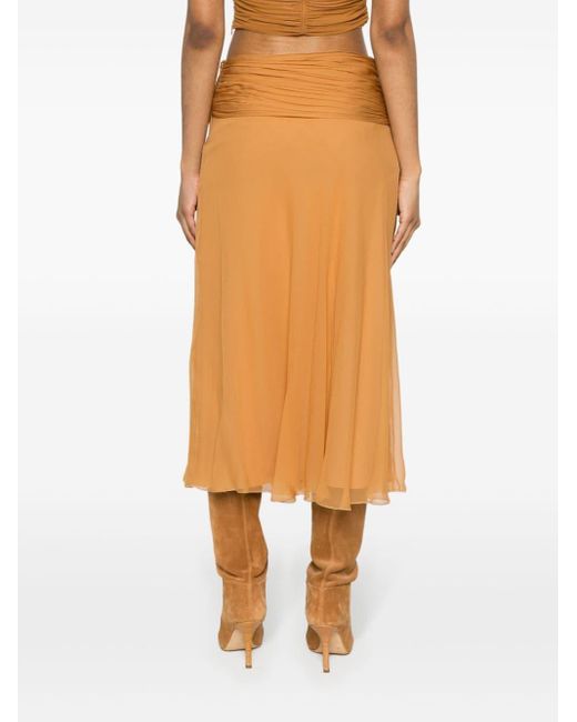 Alberta Ferretti Orange Chiffon Silk Midi Skirt