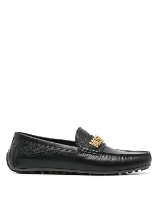 Moschino Black Logo-lettering Leather Loafers for men