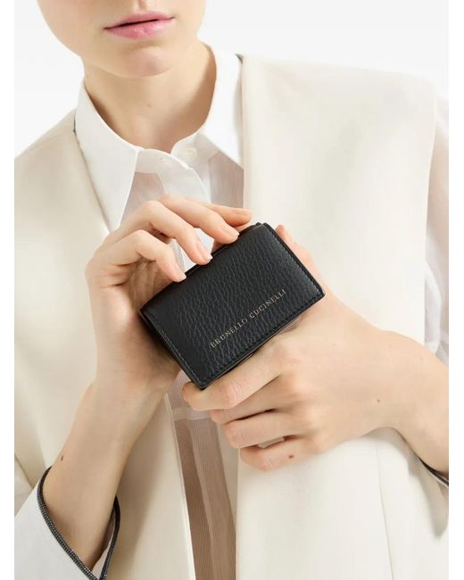 Brunello Cucinelli Black Grained Calfskin Tri-Fold Wallet