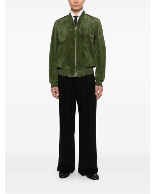 Tom Ford Green Perforated Suede Bomber Jacket for men