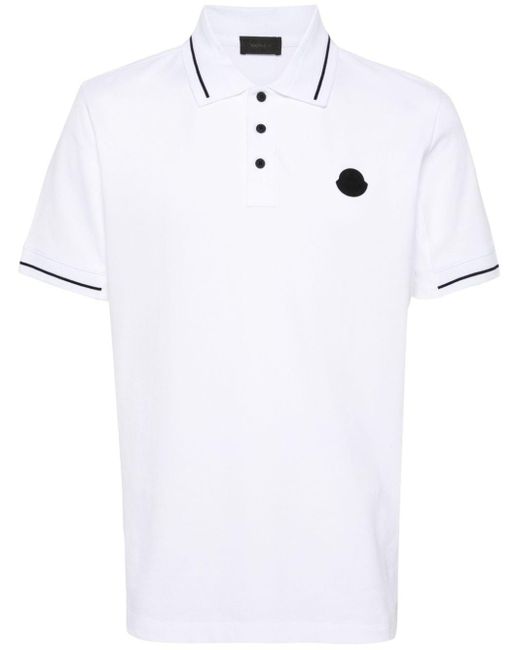Moncler White Logo-patch Cotton Polo Shirt for men