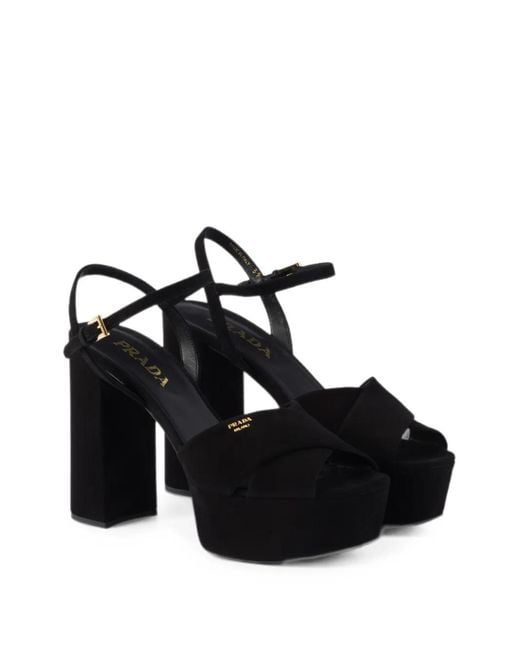 Prada Black Suede Platform Sandals