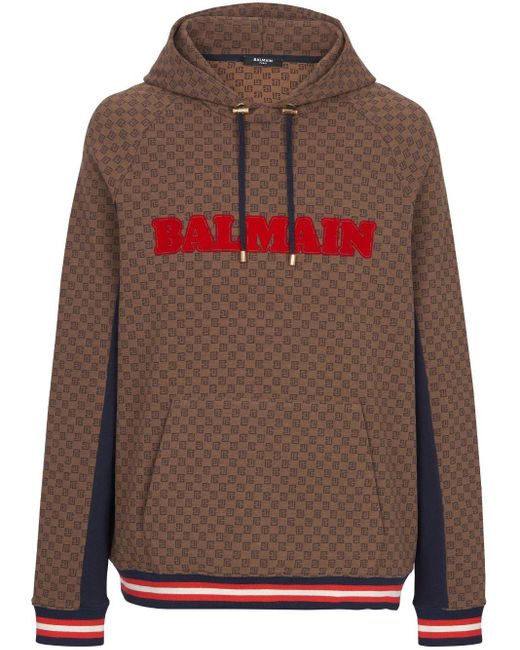 Hoodie Mini Monogram en jacquard Balmain pour homme en coloris Brown
