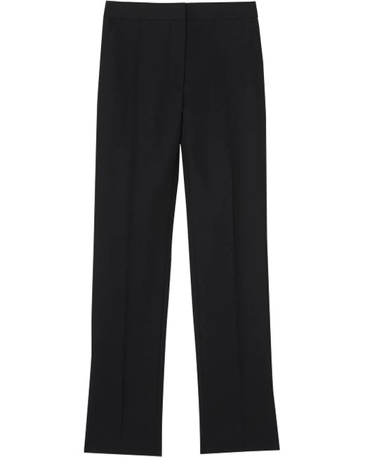 Burberry Black Satin Stripe Detail Wool Tailored Trousers