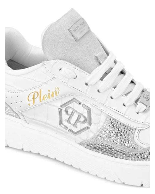 Philipp Plein White Crystal-Embellished Low-Top Sneakers