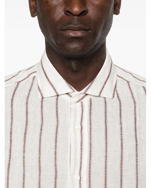 Brunello Cucinelli White Striped Shirt for men