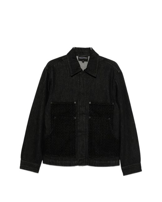 Emporio Armani Black Logo-Pattern Denim Jacket for men