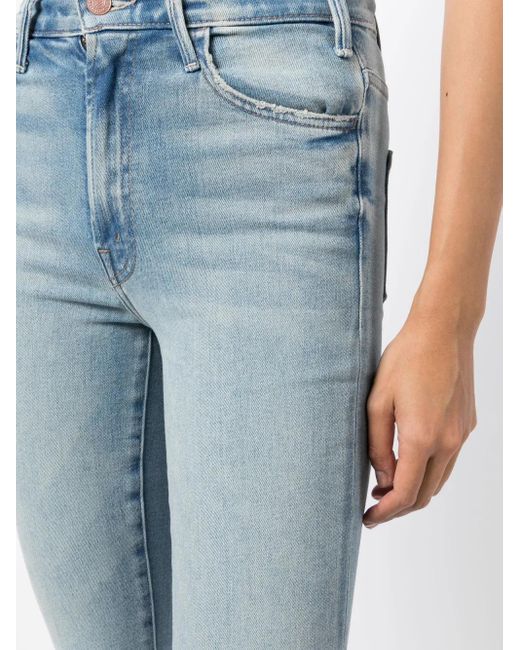 Mother Blue Denim Flared Cropped Trousers