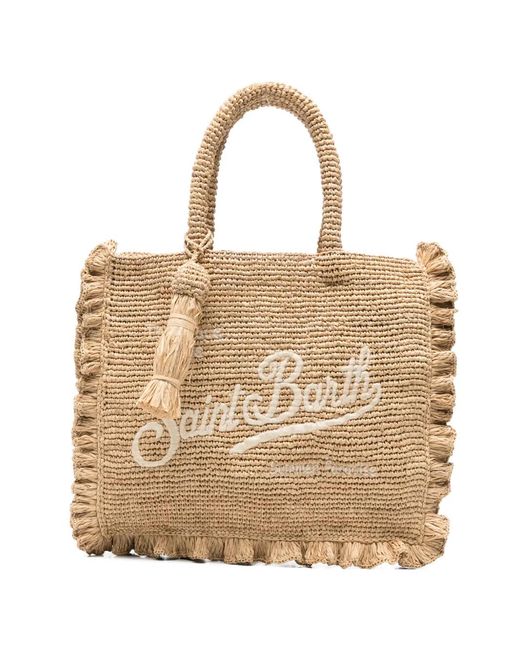 Mc2 Saint Barth Natural Ruffled-Trim Beach Bag