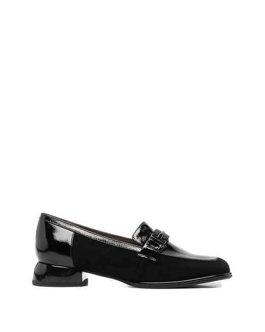 Linda Baumann Black Patent-Panelled Logo-Plaque Loafers