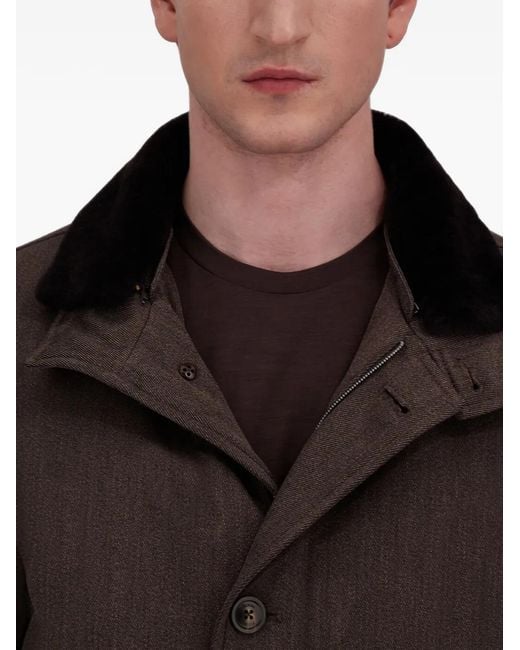 Herno Gray Shearling-Collar High-Neck Coat for men