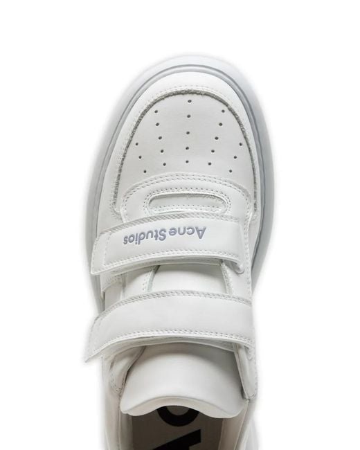 Acne White Leather Touch-Strap Sneakers