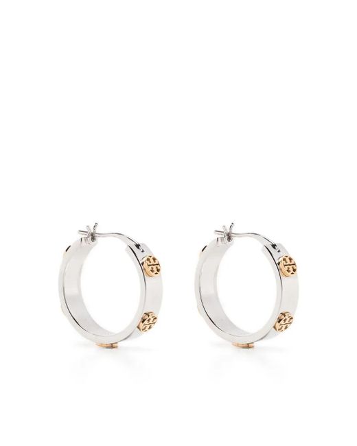 Tory Burch White Miller Gold-tone Studded Hoop Earrings