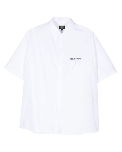 Chemise en popeline à logo brodé Fendi pour homme en coloris White