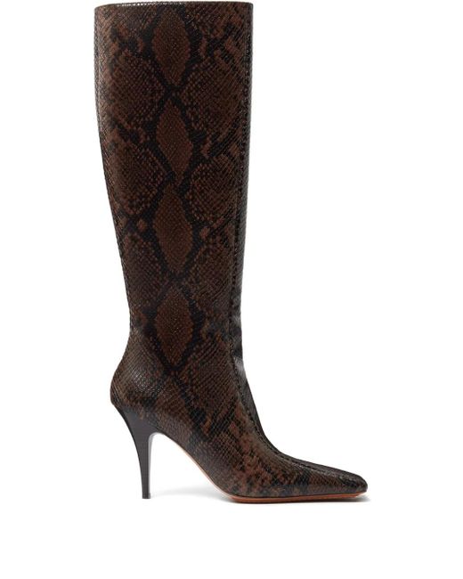 Stella McCartney Brown Stiefel Mit Schlangenmuster Und Eckiger Kappe
