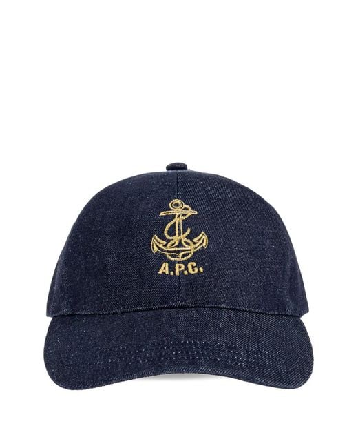 A.P.C. Blue Anchor-Embroidered Denim Cap
