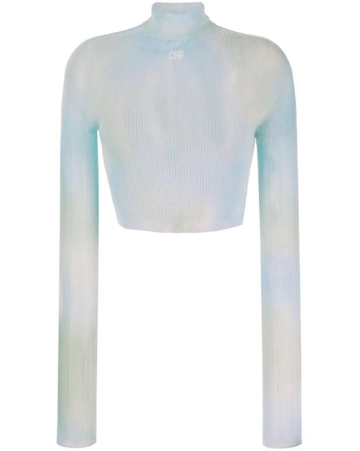 Off-White c/o Virgil Abloh Blue Logo-Print Tie-Dye Crop Top