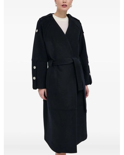 Manteau Ceinturé À Boutons Décoratifs Beatrice B. en coloris Black