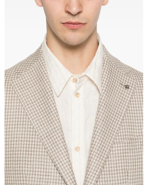 Tagliatore White Houndstooth-Pattern Single-Breasted Blazer for men