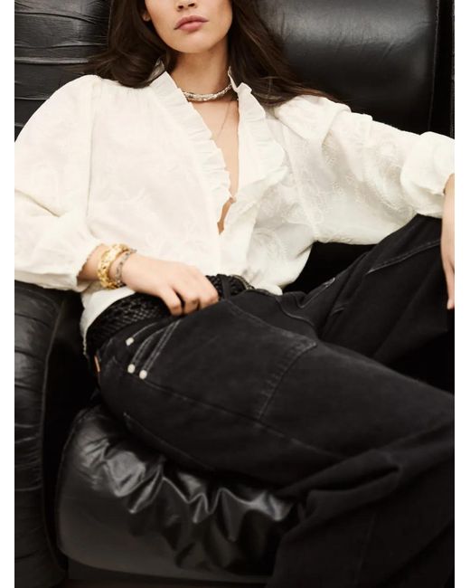Ba&sh White Petty Ruffled Embroidered Blouse