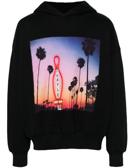 Purple Brand Black X Sky Graphic-Print Hoodie for men