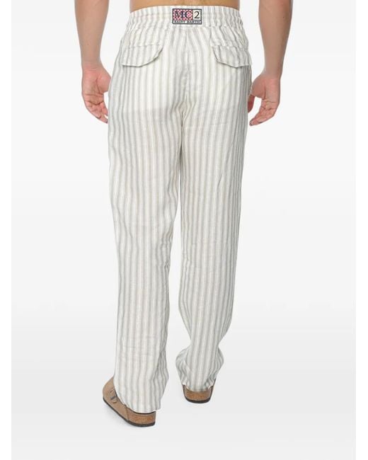 Mc2 Saint Barth White Calais Striped Linen Trousers for men