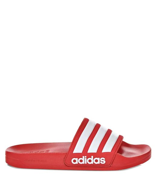 Adidas Red Three-Stripe Cloudfoam Slides for men