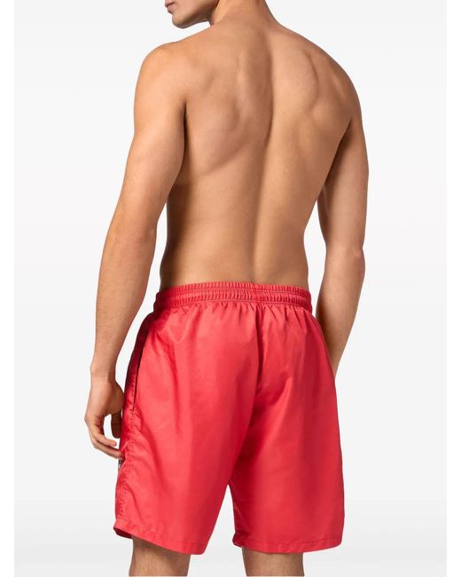 Philipp Plein Red Skeleton-Print Swim Shorts for men