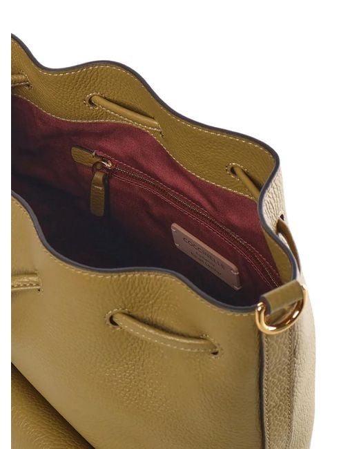 Coccinelle Green Beat Generation Drawstring Pocket Leather Bucket Bag