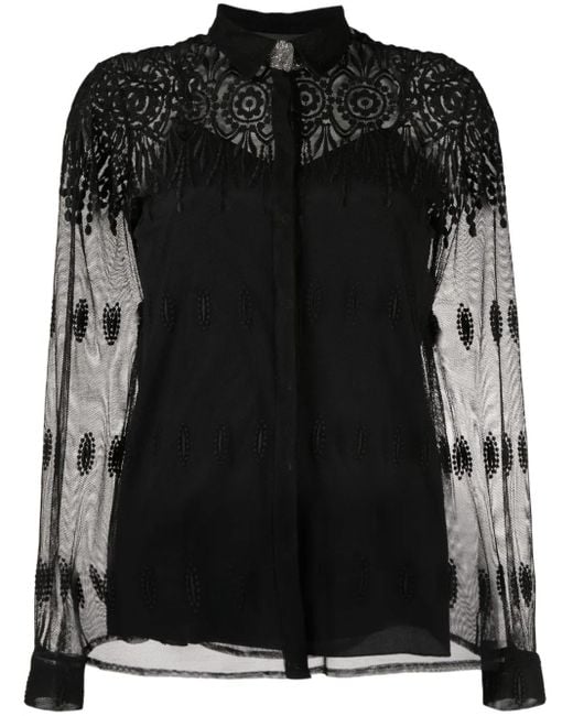 Fabiana Filippi Black Lace-Detail Semi-Sheer Shirt