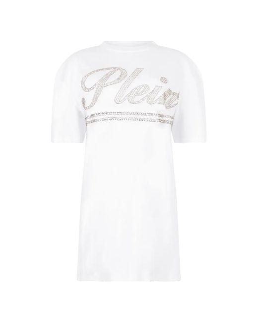 Philipp Plein White Mini Open-Back Logo-Strass Dress