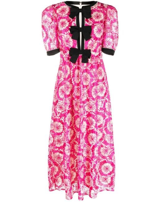 Saloni Pink Bow-detail Midi Dress