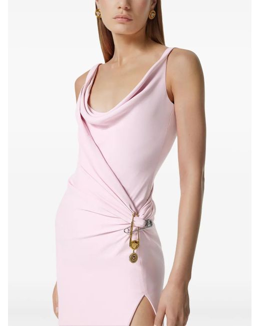 Versace Pink Embellished Draped Wrap-Effect Silk-Cady Gown