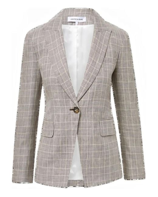 Veronica Beard Gray Obie Dickey Plaid-Pattern Single-Breasted Blazer