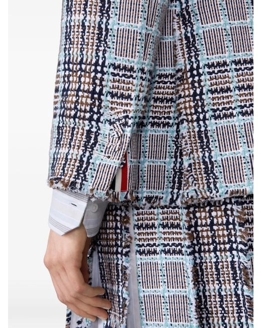 Thom Browne Blue Frayed Plaid Check Blazer