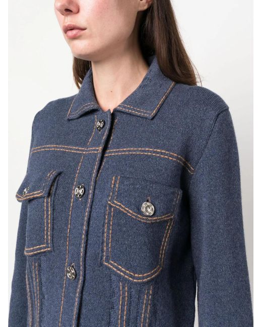 Barrie Blue Contrast-Stitching Denim-Effect Jacket