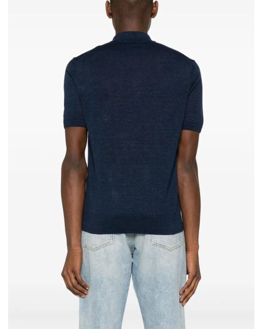 Drumohr Blue Cotton-Linen Knit Polo Shirt for men