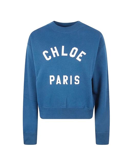 Chloé Blue Patch-Appliqué Turtleneck Sweatshirt
