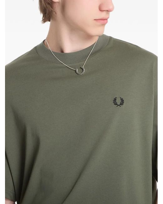 Fred Perry Green Glitch Logo-Embroidered T-Shirt for men
